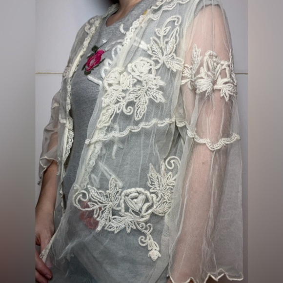 April Cornell Tops - April Cornell Sheer Lace Embroidered Floral Fairy Top Size L